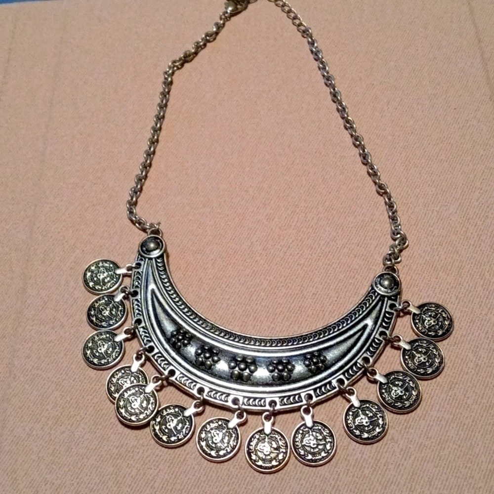 India collar Medallion necklace bib coin accent statement necklace